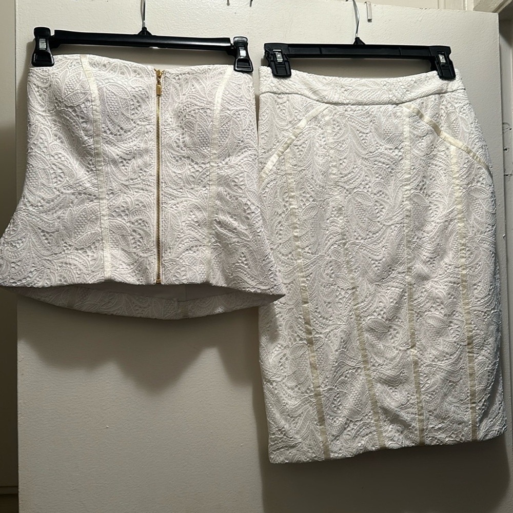 Cache Two Piece Lace Top and Skirt Set